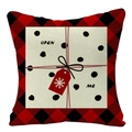 Leinen-Weihnachtskissenbezug mit rotem Karomuster und 'OPEN Me' Geschenkbox-Aufdruck - Geschenkbox-Stil (YMD34-1)