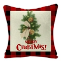 Linen Christmas pillow case with buffalo plaid border and festive decorated pine tree - Decorated Pine Tree Style (YMD34-10)