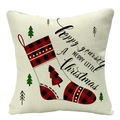 Linen Christmas pillow case with red buffalo plaid stocking and festive tree graphics - Plaid Stocking and Tree (YMD34-21)