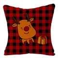Christmas pillowcase featuring red and black plaid pattern with a cute reindeer design - Plaid Moose Head (YMD34-30)