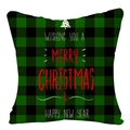 Christmas linen pillowcase with green and black plaid patterns and holiday greetings - Green Black Plaid Text (YMD34-36)