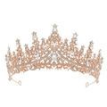 Detailed close-up of rose gold bridal crown with crystal rhinestones on white background - Rose Gold