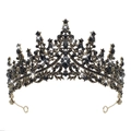 Detailed view of gothic bronze crown with faceted black crystals and vintage alloy base - Antique Gold + Black Rhinestone