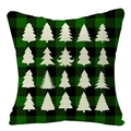 Christmas linen pillowcase with green and black plaid and white Christmas tree silhouettes - Green Black Plaid Christmas Trees (YMD34-38)