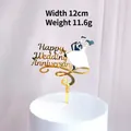 Golden acrylic Happy Wedding Anniversary cake topper with cartoon bride and groom - Happy Anniversary Dancing Couple