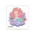 Cartoon mermaid tattoo sticker for kids with pink hair and green tail on shell base - Pink Hair Mermaid on Shell (W-093)