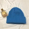 Classic dark blue ribbed knit beanie hat for winter warmth in solid color - One Size / Lake Blue