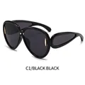 Oversized black fashion sunglasses with gold trim and dark grey lenses, C1 variant - Black Frame Black Grey Lens