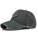 Detail of vintage washed cotton baseball cap with maple leaf embroidery and distressed brim - Adjustable / Dark Gray & Green Visor