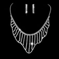 Silver bridal jewelry set with sparkling white rhinestones for wedding banquets - 683 Necklace + Stud Earrings Set