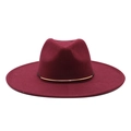 Detail view of burgundy wide brim wool felt hat with decorative gold metal bar - M (56-59cm) / Burgundy