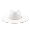 Elegant wide brim white wool felt fedora hat featuring a gold metal chain band for women - M (56-59cm) / White