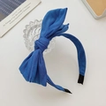 Minimalist blue fabric double-layer bow headband with a stylish denim-style texture - Dark Blue Denim