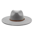 Classic wide brim wool fedora hat in grey with brown leather band for men and women - M(59cm) / Gray