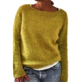 Detailed close-up of mustard yellow knit sweater showing soft texture and crew neck - S / Yellow