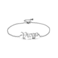 Detailed macro view of the silver stainless steel Virgo zodiac pendant on an anklet chain - Steel Virgo
