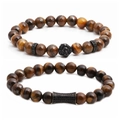 Tigerauge Perlenarmband-Set mit schwarzem Löwenkopf und mikro-gepflastertem Zylinder - Set mit schwarzen Zirkonia