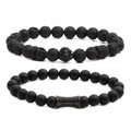 Lava rock and matte bead bracelet set featuring a lion head and pave cubic zirconia tube - Black Zirconia Set