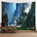 Abstract Buddha tapestry featuring Lord Shiva in a mystical forest with waterfall - Shiva Statue Landscape (6)