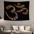 Abstract Om spiritual yoga tapestry with orange gradient words on a black background - Orange Om Word Collage (8)