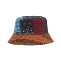Πολύχρωμο καπέλο bucket patchwork με έθνικ σχέδια και ρίγες σε καθαρό λευκό φόντο - M / Πορτοκαλί