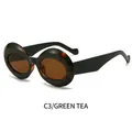 Gafas de sol ovaladas retro con montura de carey verde y lentes de té - Montura de Carey Verde Lentes Té