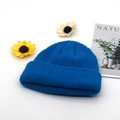 Classic dark blue ribbed knit beanie hat in a minimalist layout for autumn and winter - Adjustable / Blue