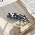 Blue and brown marble pattern 8.5cm acetate hair clip on a decorative mini swing - Floral Blue