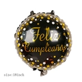 Palloncino in alluminio Feliz Cumpleaños da 18 pollici nero e oro a pois - 18 Pollici Spagnolo Buon Compleanno - Punti Oro Nero
