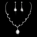 Sparkling silver rhinestone necklace and drop earring bridal set on a black background - 685 Necklace + Stud Earrings Set