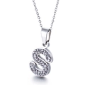 Élégant collier argenté avec pendentif lettre S serti de cristaux sur une chaîne fine - Lettre S(KN89540-K)