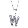 Collier argenté personnalisé avec pendentif lettre W pavé de cristaux sur chaîne fine - Lettre W(KN89548-K)