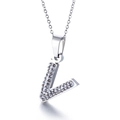 Collier avec pendentif initiale V en argent pavé de cristaux sur chaîne à maillons fins - Lettre V(KN89546-K)