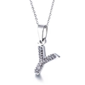 Collier lettre Y argenté scintillant avec pendentif pavé de cristaux brillants - Lettre Y(KN89552-K)