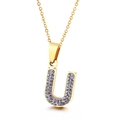 Elegante collana in acciaio al titanio dorato con pendente lettera U e cristalli - Lettera U (KN89545-K)