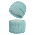 Detail of baby winter set showing light blue cable knit and thick white fleece lining - Light Blue