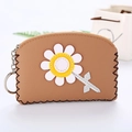 Porte-monnaie semi-circulaire en cuir PU marron avec motif marguerite et porte-clés - Brun Foncé