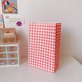 Mini red checkered paper storage bag with cute cartoon bear pattern and jagged edges - Red Check