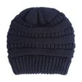 Dettaglio della trama a maglia del cappello invernale blu scuro per neonato con bordo - Blu navy