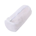 White cylindrical mesh laundry bag for shoes protector during washing machine cycle - White