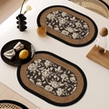 Waterproof oval leather placemats set of 2 with vintage rose floral pattern and anti-slip edge - Oval / 1 Piece / French Vintage Style-B