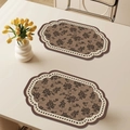 Waterproof leather dining mat in coffee brown with vintage black floral patterns - Map Shape Badge / 4 Pieces / French Vintage Style-A