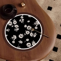 Sottobicchiere rotondo vintage francese con fiori e bordo in pelle per tavoli da caffè - 20*20cm [Pelle assorbente] / Stile medievale francese-Tipo H [Rotondo]