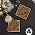 Caramel vintage cup coasters with black floral print and beige dotted border set of 2 - French Vintage Style - P Style [square With Rounded Corners]