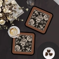 French vintage coaster with black and white rose patterns on a dark wooden table - French Vintage Style - W Style [square With Rounded Corners]