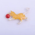 Cute orange and white cat playing with a red yarn ball enamel brooch in gold finish - YNCP4204 Yellow