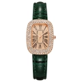 Orologio ovale di lusso da donna in oro rosa con cristalli e cinturino verde - Solo orologio / Verde