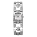Dettaglio dell'orologio quadrato argento da donna con cinturino di cristalli lucidi - Argento Bianco