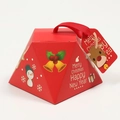 Red pyramid Christmas gift box with ribbon handle and festive reindeer patterns - Single Piece / S513 Red Elk (No Tag)