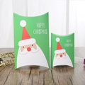 Green Christmas candy pillow gift boxes featuring Santa Claus and Happy Christmas text - Pillow Box Style / S553 Green Santa Claus (Small)
